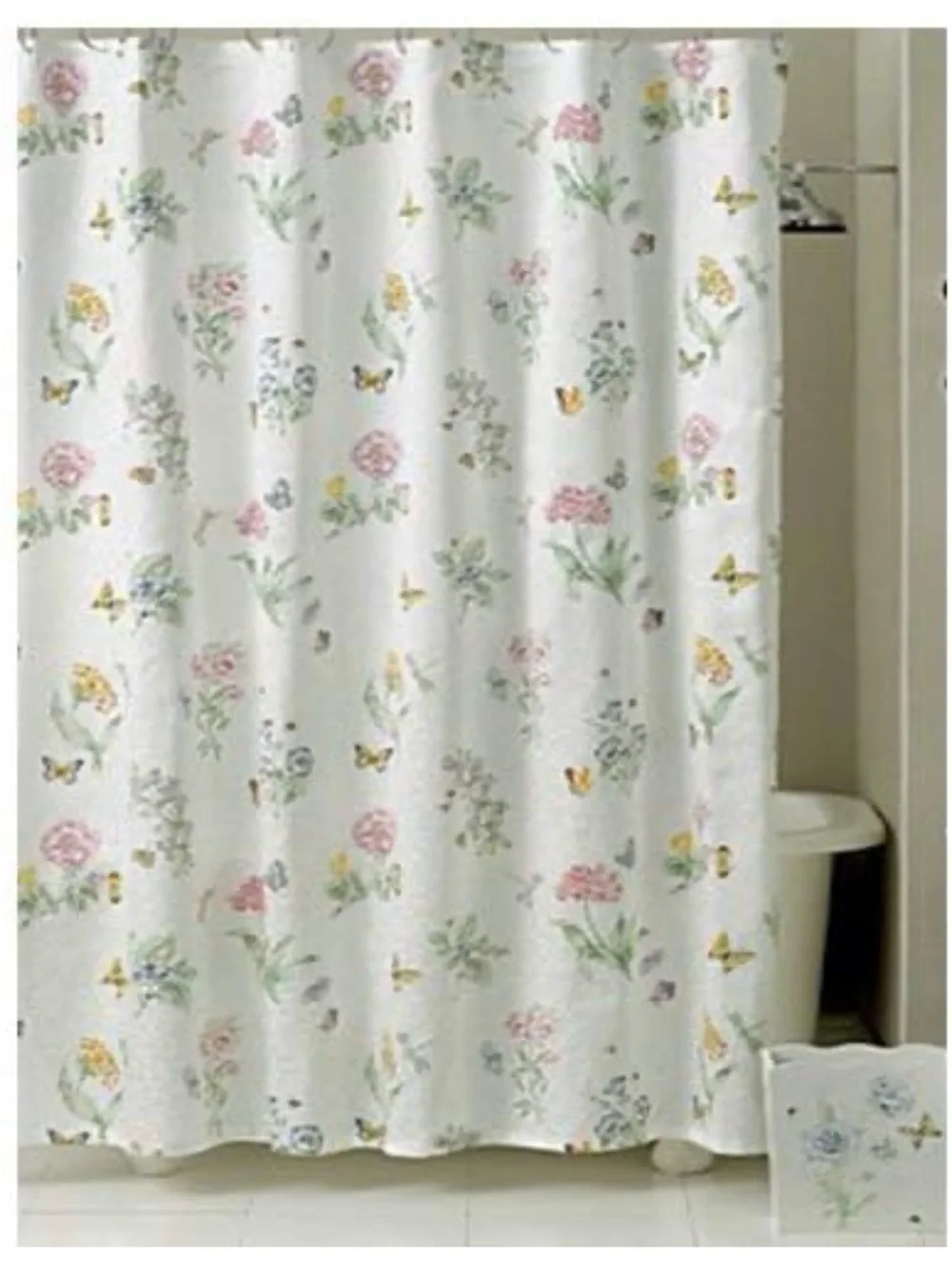 Lenox Butterfly Meadows Shower Curtain and 5 Bathroom Towel Set - Bath and Hand